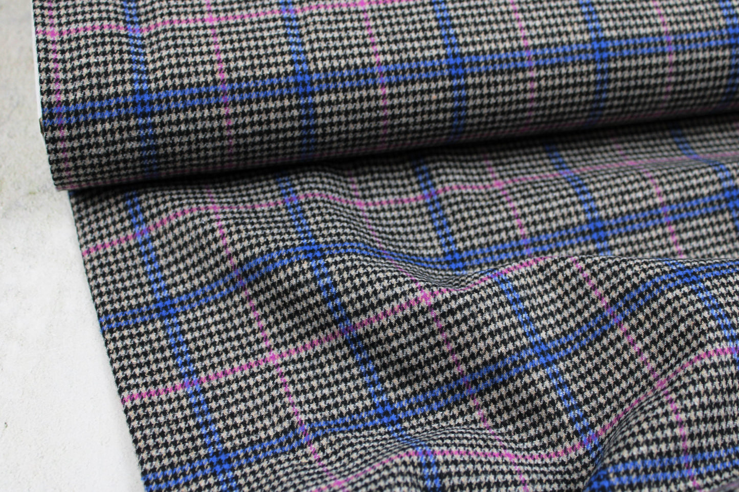 Baumwollgemisch Blue Checked Karos - blau/rosa