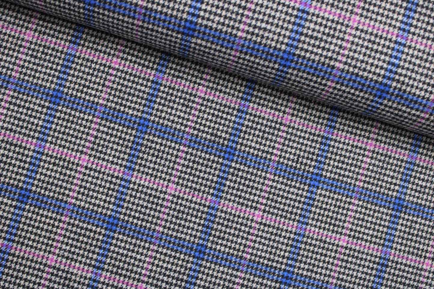 Baumwollgemisch Blue Checked Karos - blau/rosa