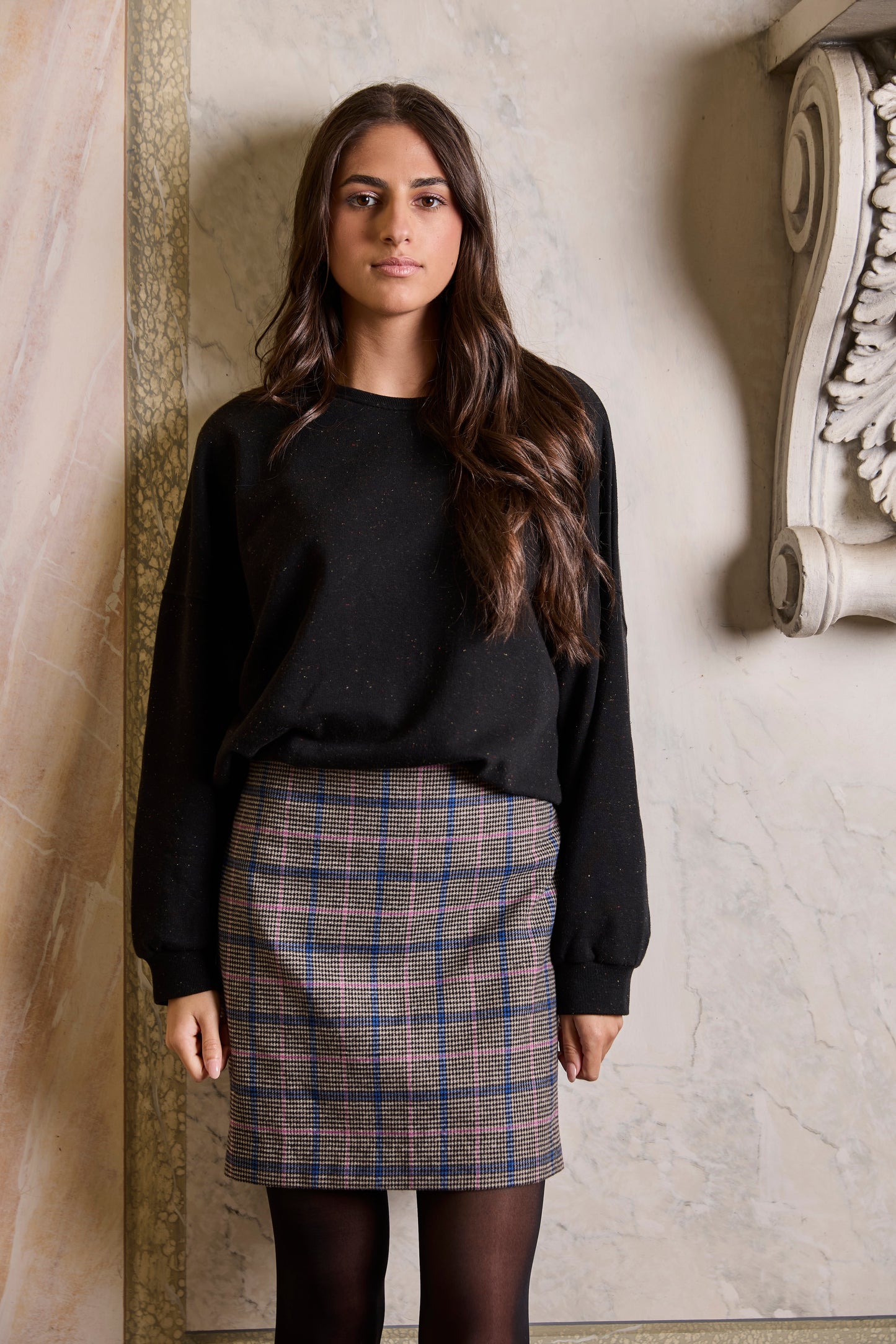 Baumwollgemisch Blue Checked Karos - blau/rosa
