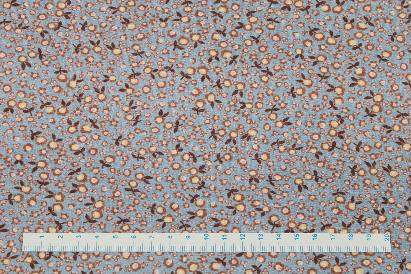 Baumwolljersey Flowers & Wood mit kleinen Blümchen in hellblau und rose Maßstab