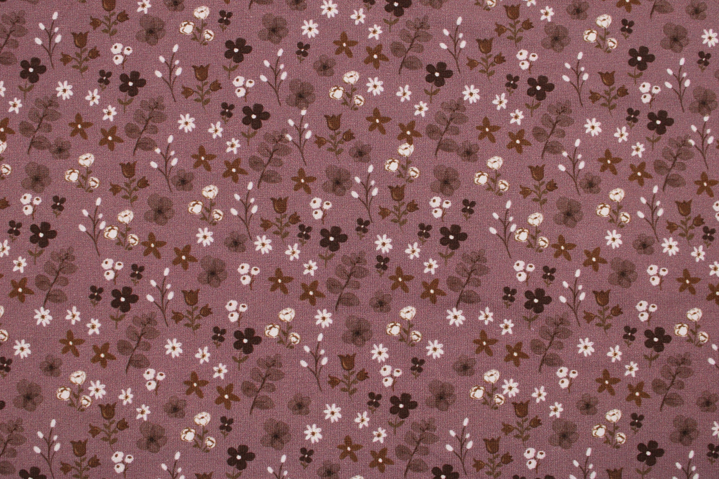 Dunkelrose farbener Baumwolljersey Winterbloom mit Streublümchen Detailbild