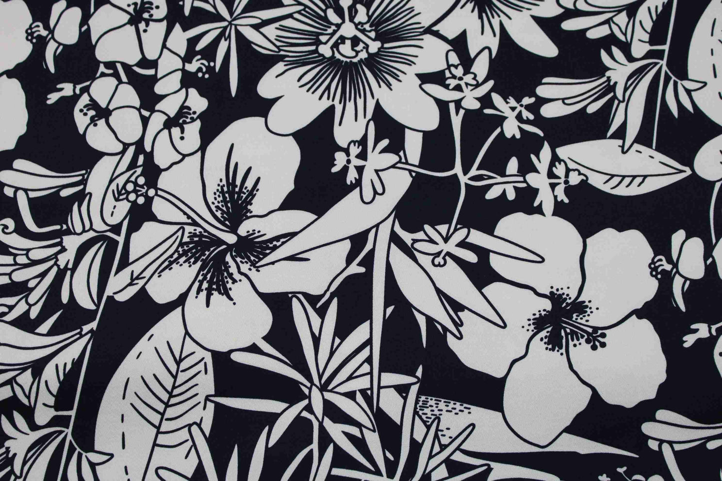 Baumwollstretch Bloom Blumen - schwarz/weiß