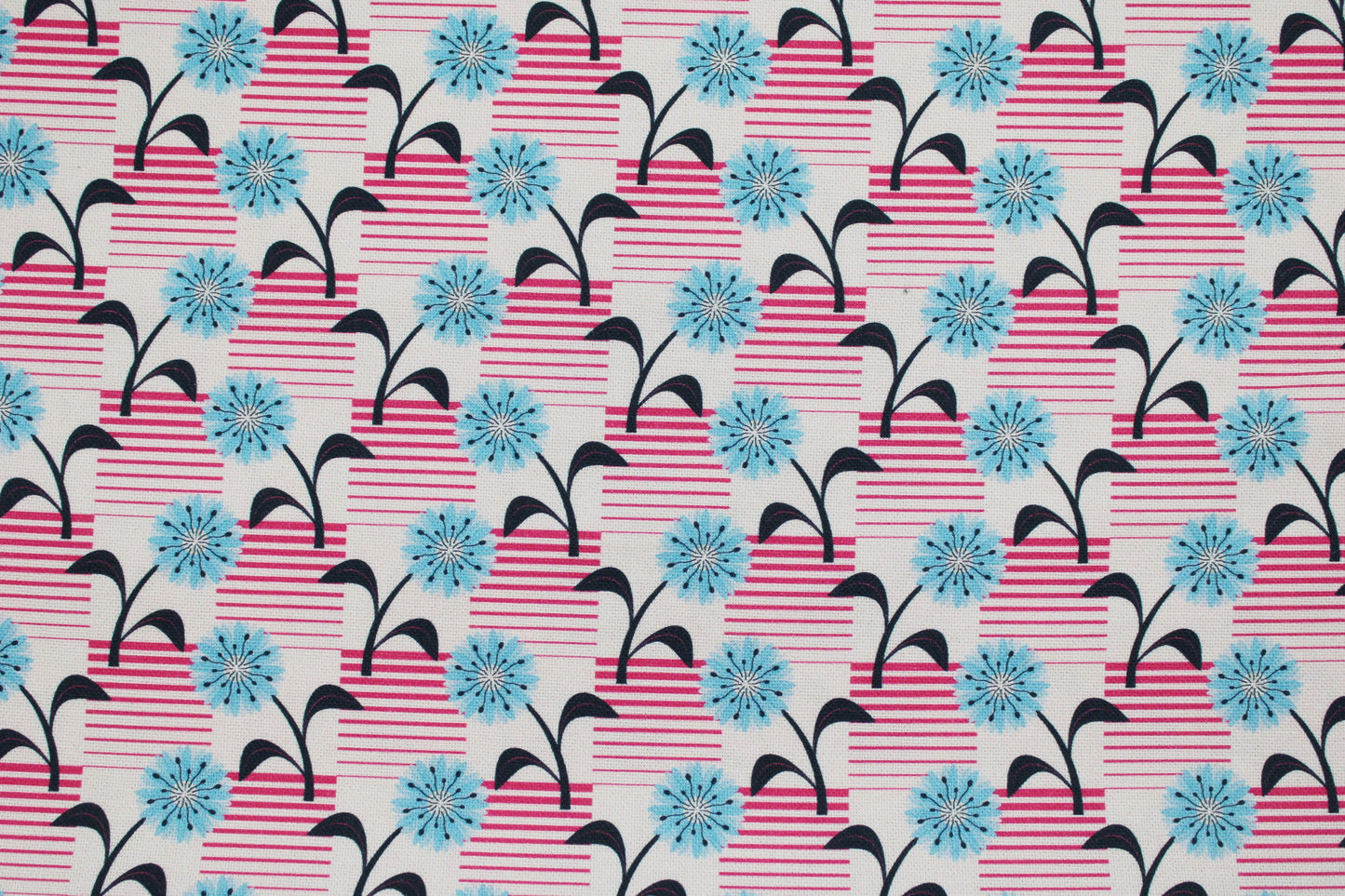 Canvasstoff mit Retro-Blumen in naturweiß, pink und türkis Detailbild