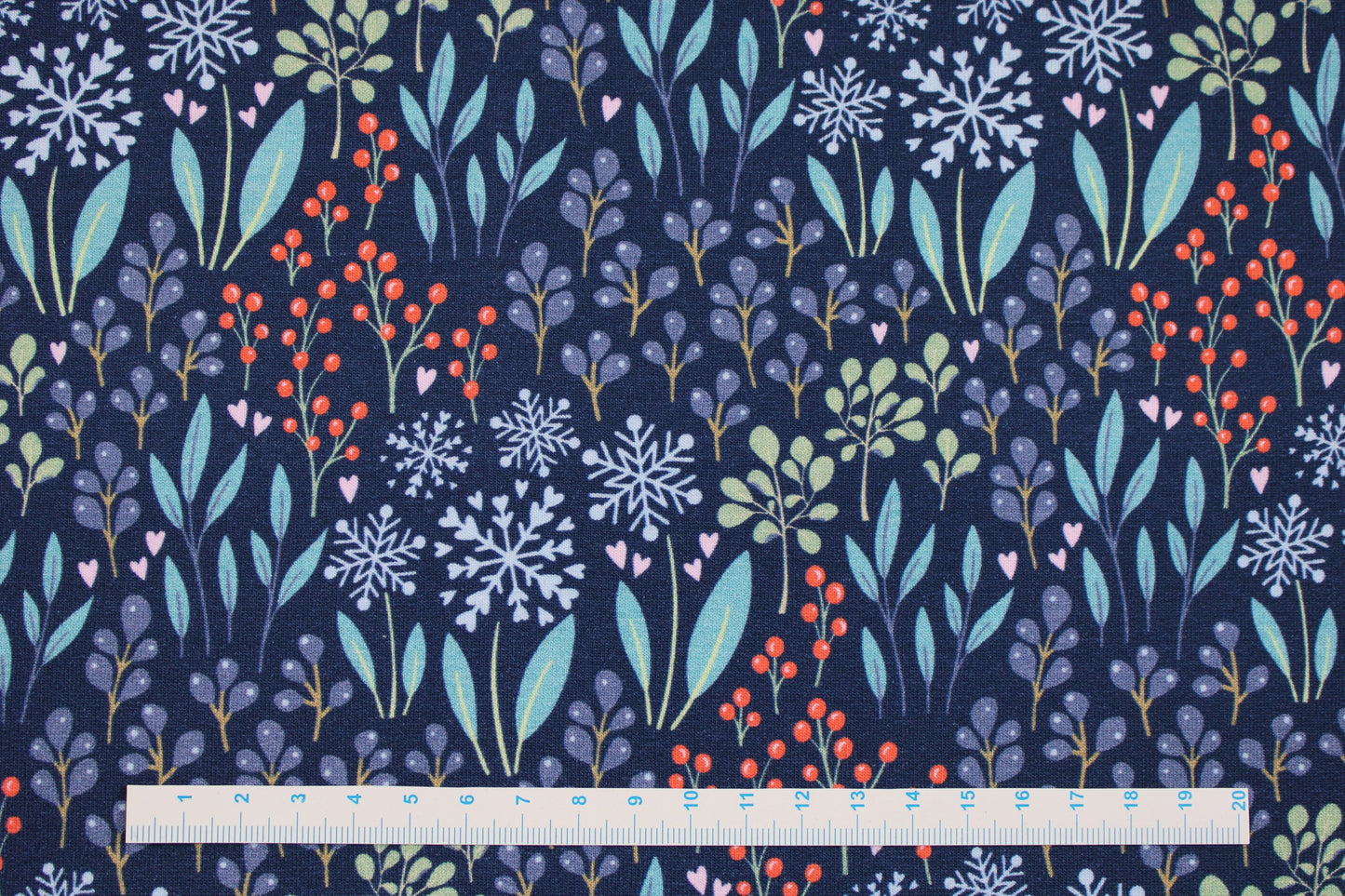 Dunkelblauer French Terry Sweat mit dezentem Blumenmuster für Bekleidung Maßstab