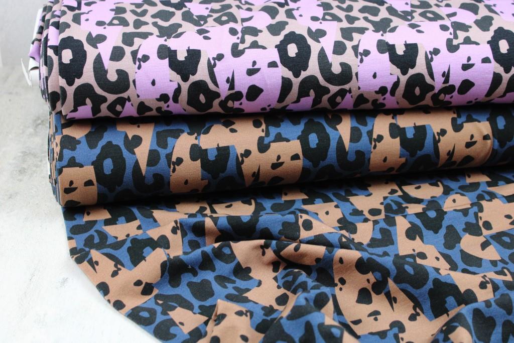 Modal French Terry mit abstraktem Leoprint in petrol beige Farbvarianten