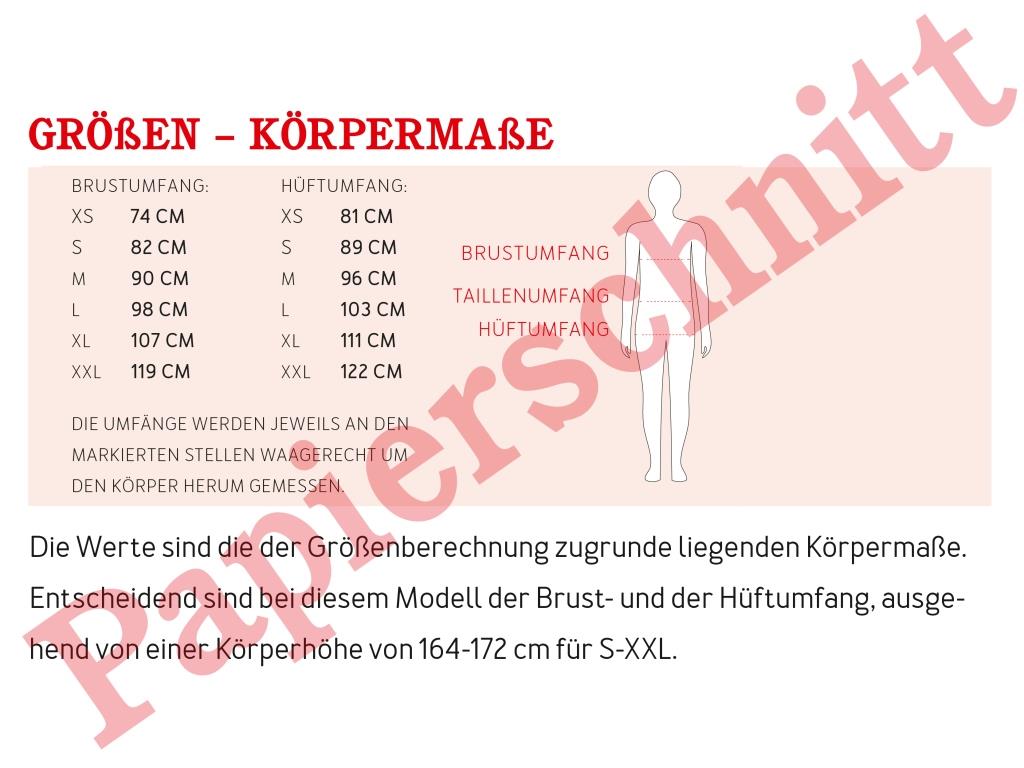 Papierschnittmuster Pyjama Frau Hilda von Studio Schnittreif Maßtabelle