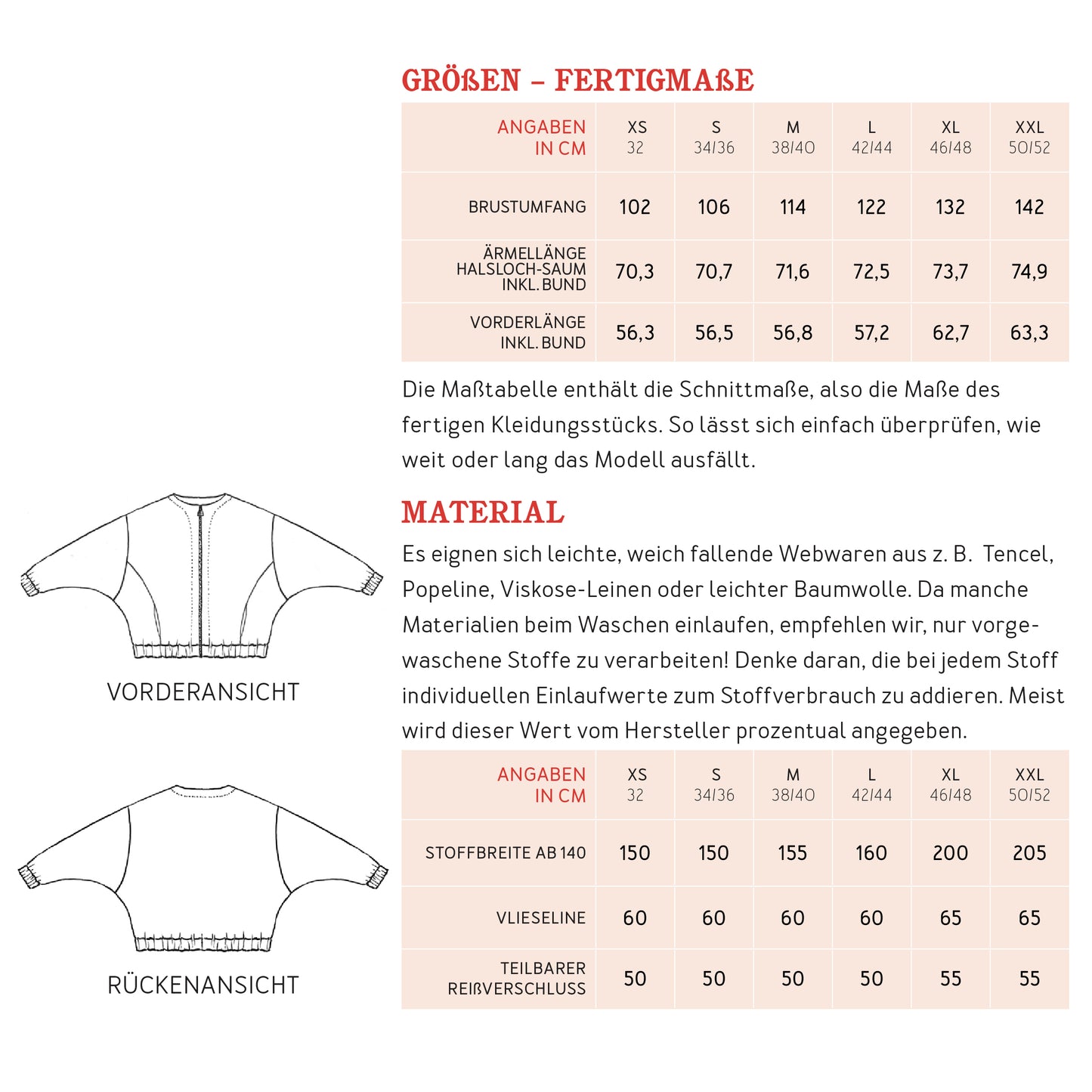 Schnittmuster Fledermausjacke Kora von Studio Schnittreif Materialverbrauch