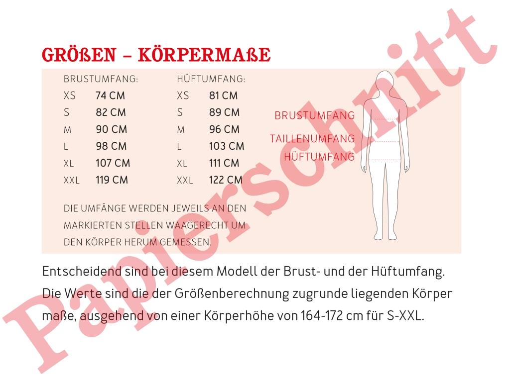 Papierschnittmuster Schlafkombi Frau Trixi von Studio Schnittreif Maßtabelle