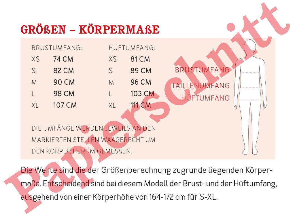 Papierschnittmuster Sweatkleid Frau Fannie von Studio Schnittreif Maßtabelle