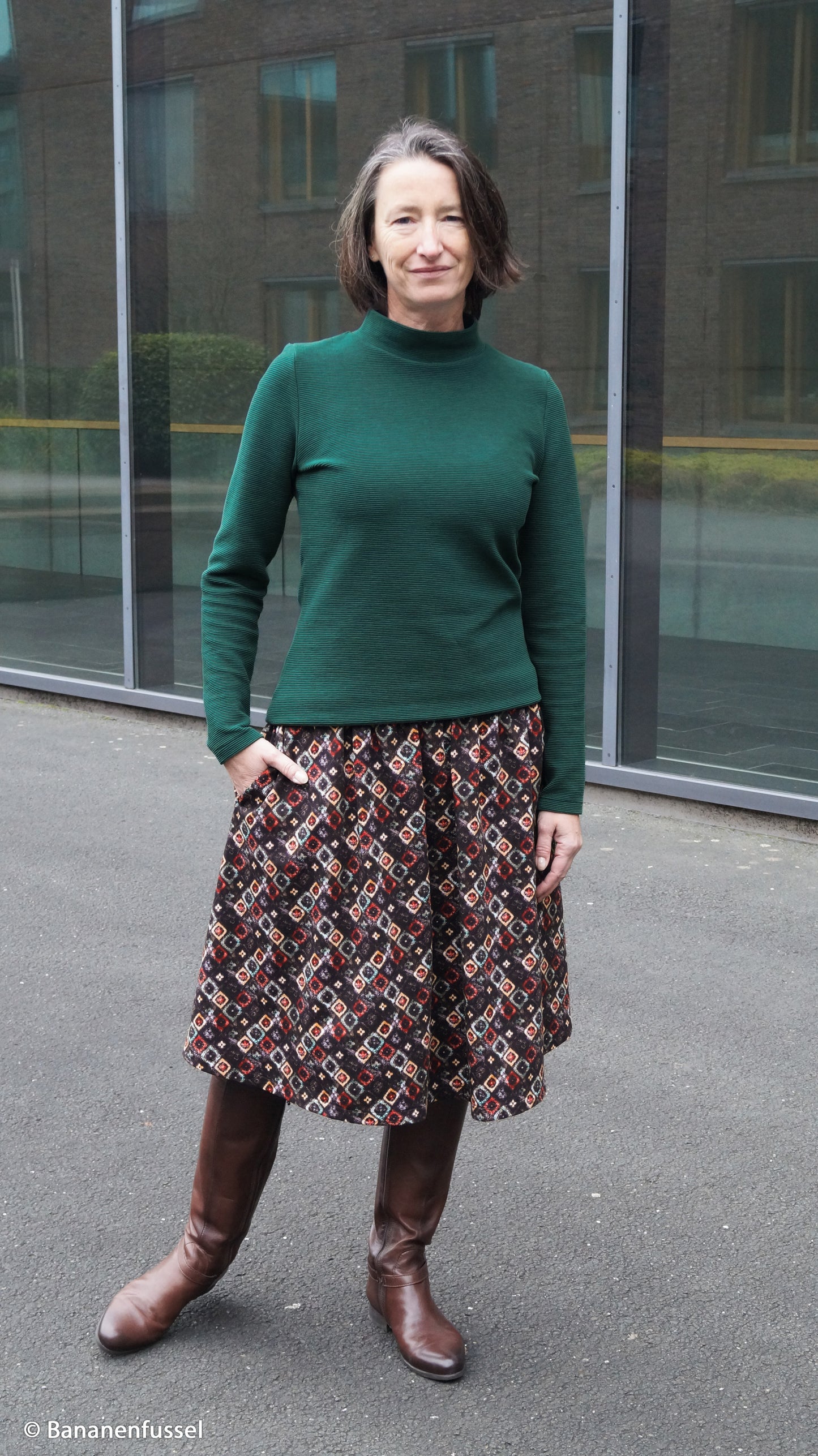 Rippjersey Bergen in uni Petrol als Longshirt vernäht