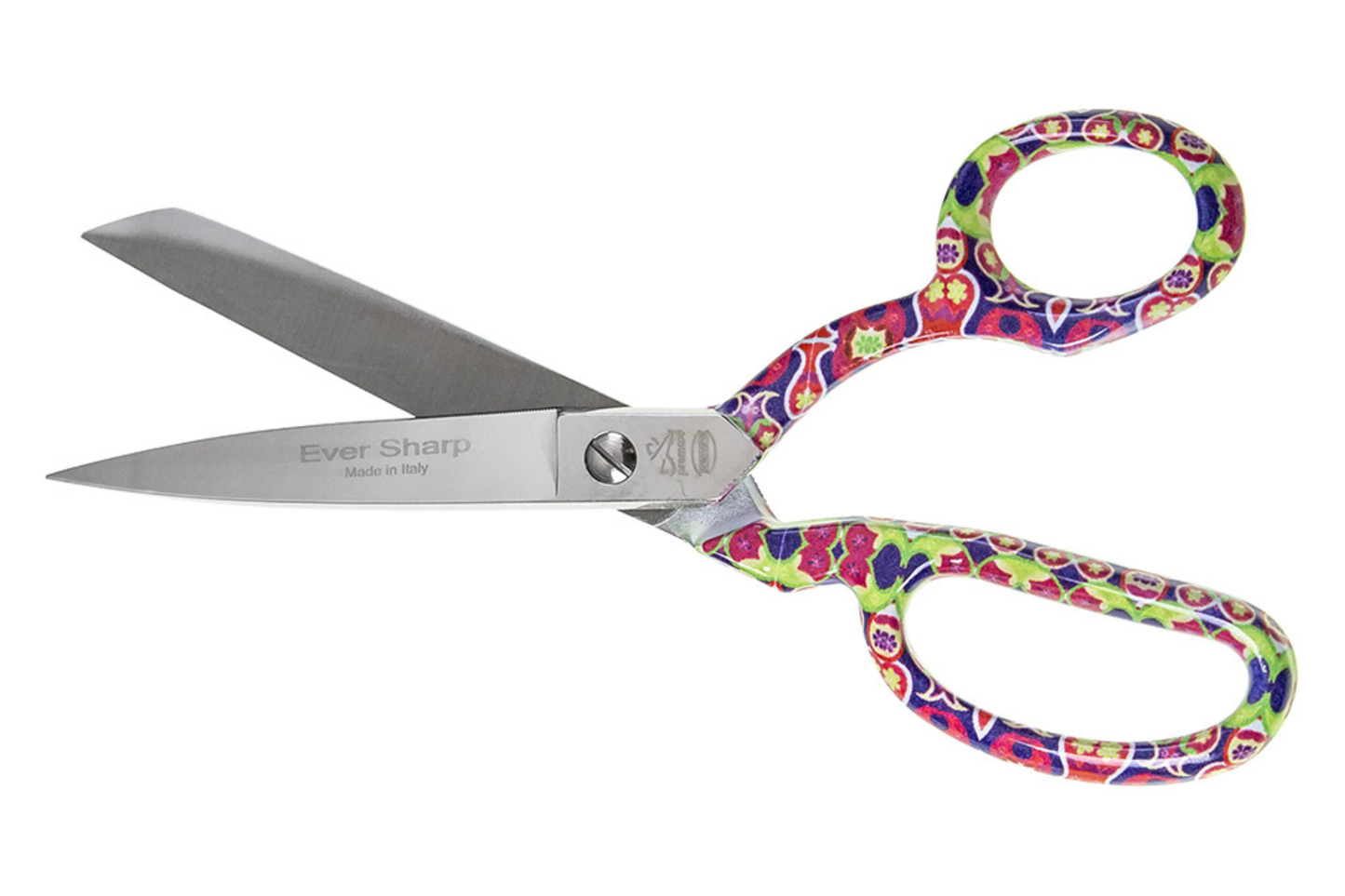 Stoffschere mit buntem Griff aus Metall und 20cm Klingenlänge