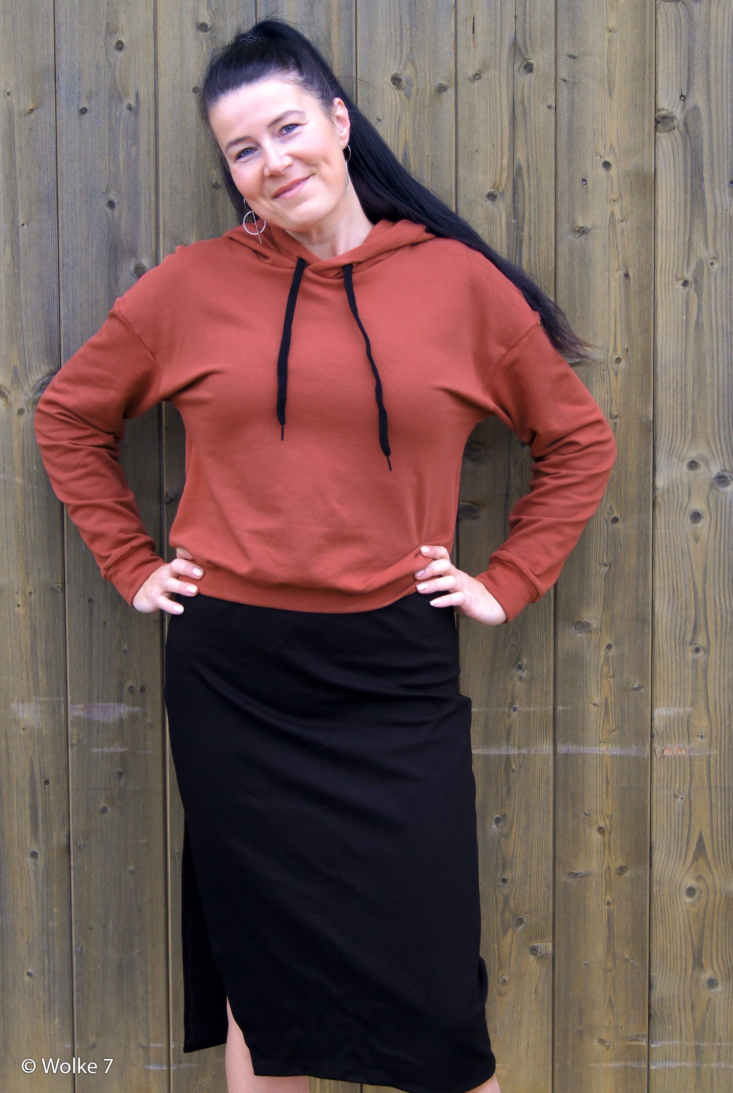 Sweatstoff Eike HW24/25 in uni terracotta als Hoodie vernäht