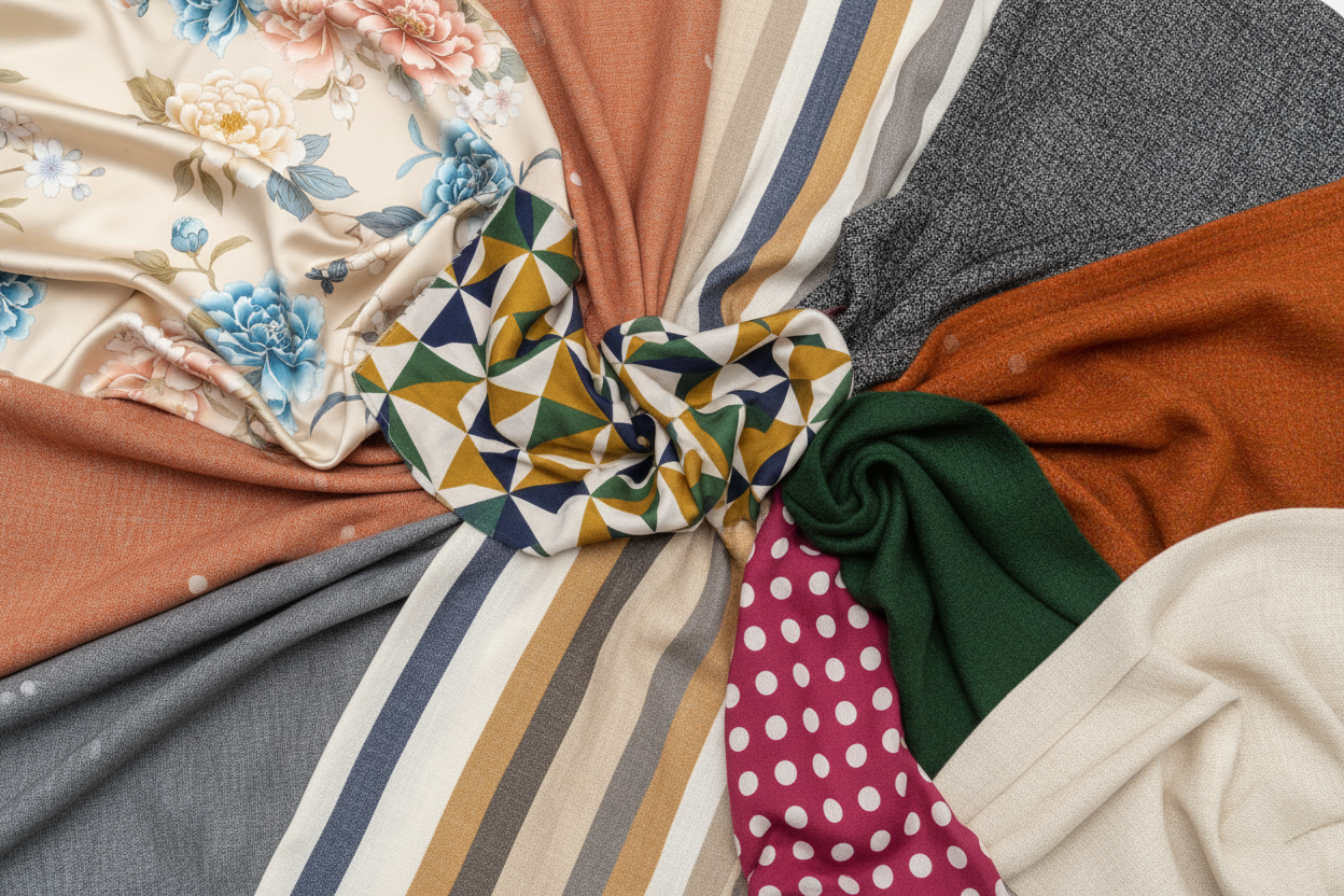 Bildkollage mit Modestoffen