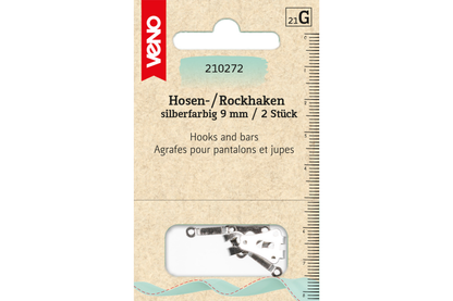 Hosen-/Rockhaken 9mm, 2 Stück - silberfarbig