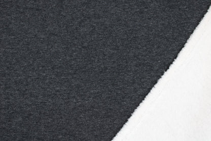 Melierter Alpenfleece Stoff in dunkelgrau mit weißer Fleeceabseite innen