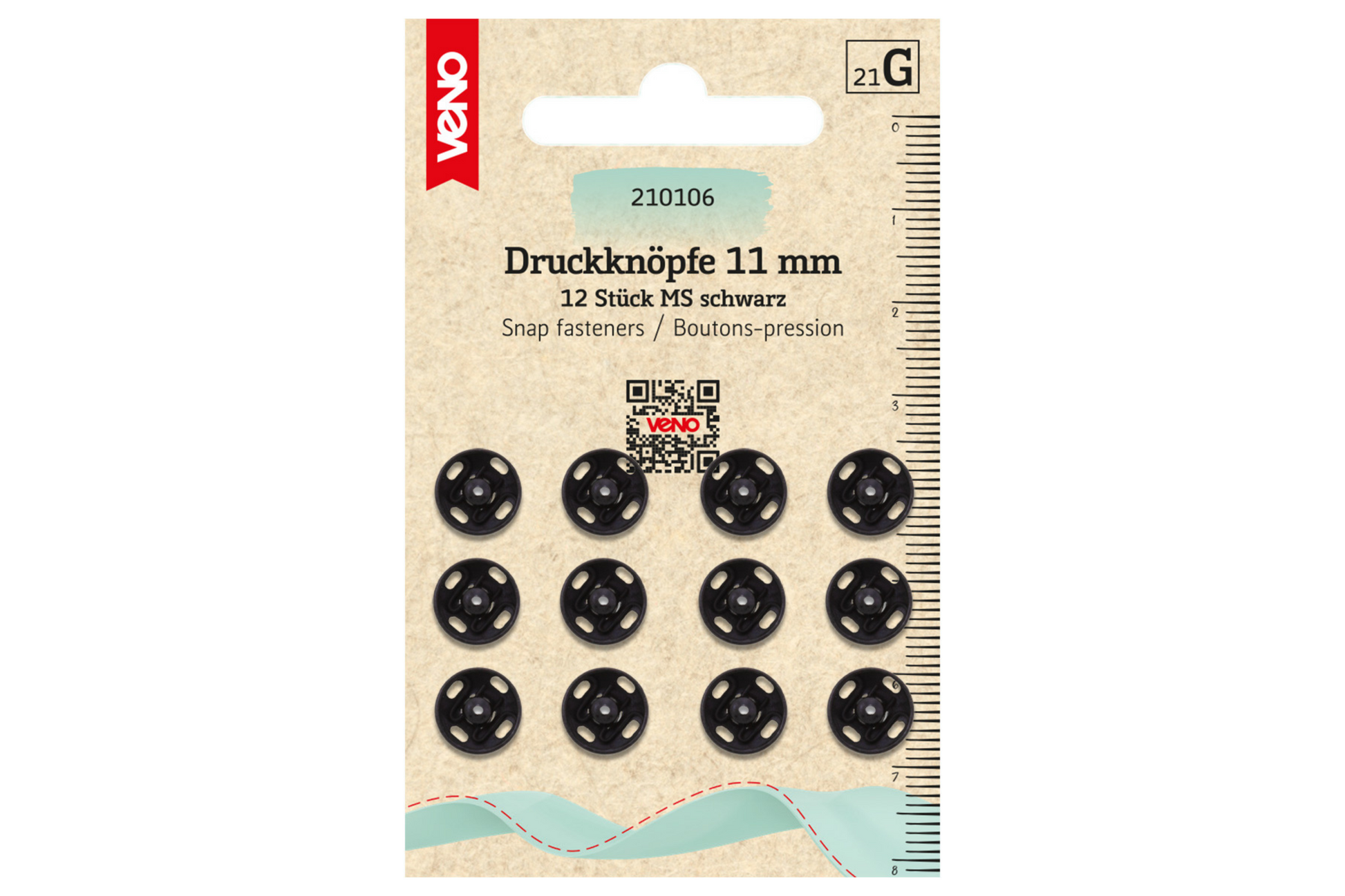 Annäh-Druckknöpfe 11 mm in Schwarz