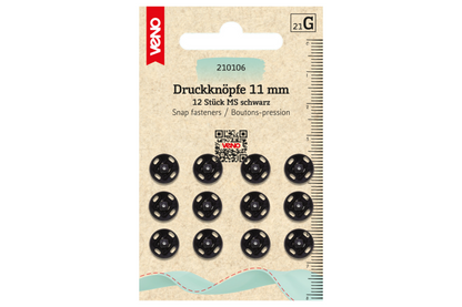 Annäh-Druckknöpfe 11 mm in Schwarz