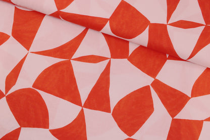 Baumwollbatist Lissi mit graphischem Muster in Rot und Rosa quer