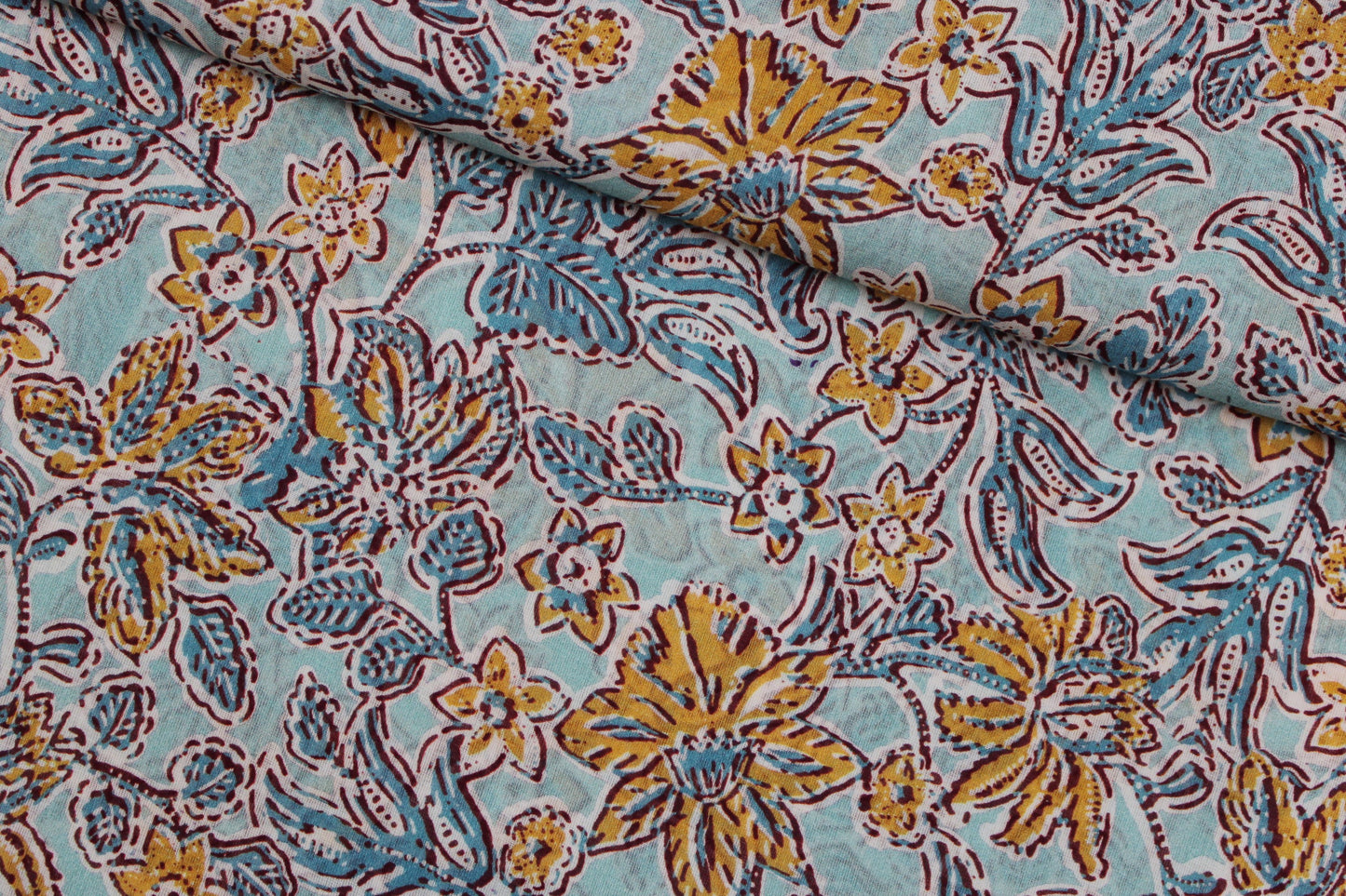 Baumwollbatist in Mint mit buntem Blumenmuster quer
