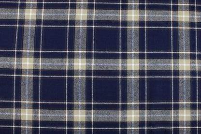 Flanellstoff Maverick aus Baumwolle mit Karos in Dunkelblau, Braun und Beige Detailbild