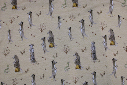 Baumwolljersey Animals mit Erdmännchen auf beigem Grund Detailbild