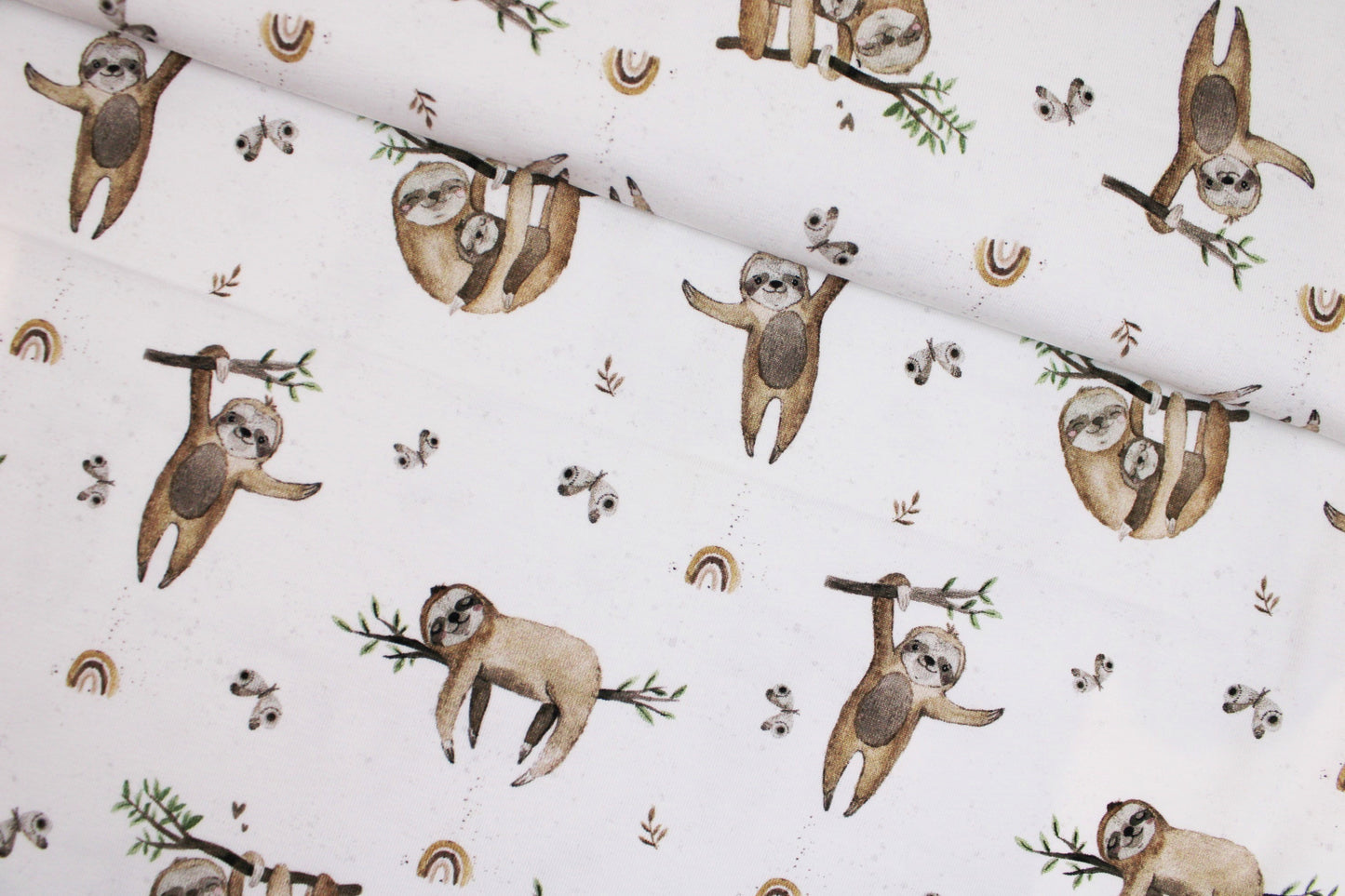 Weißer Baumwolljersey Animals mit Faultieren quer