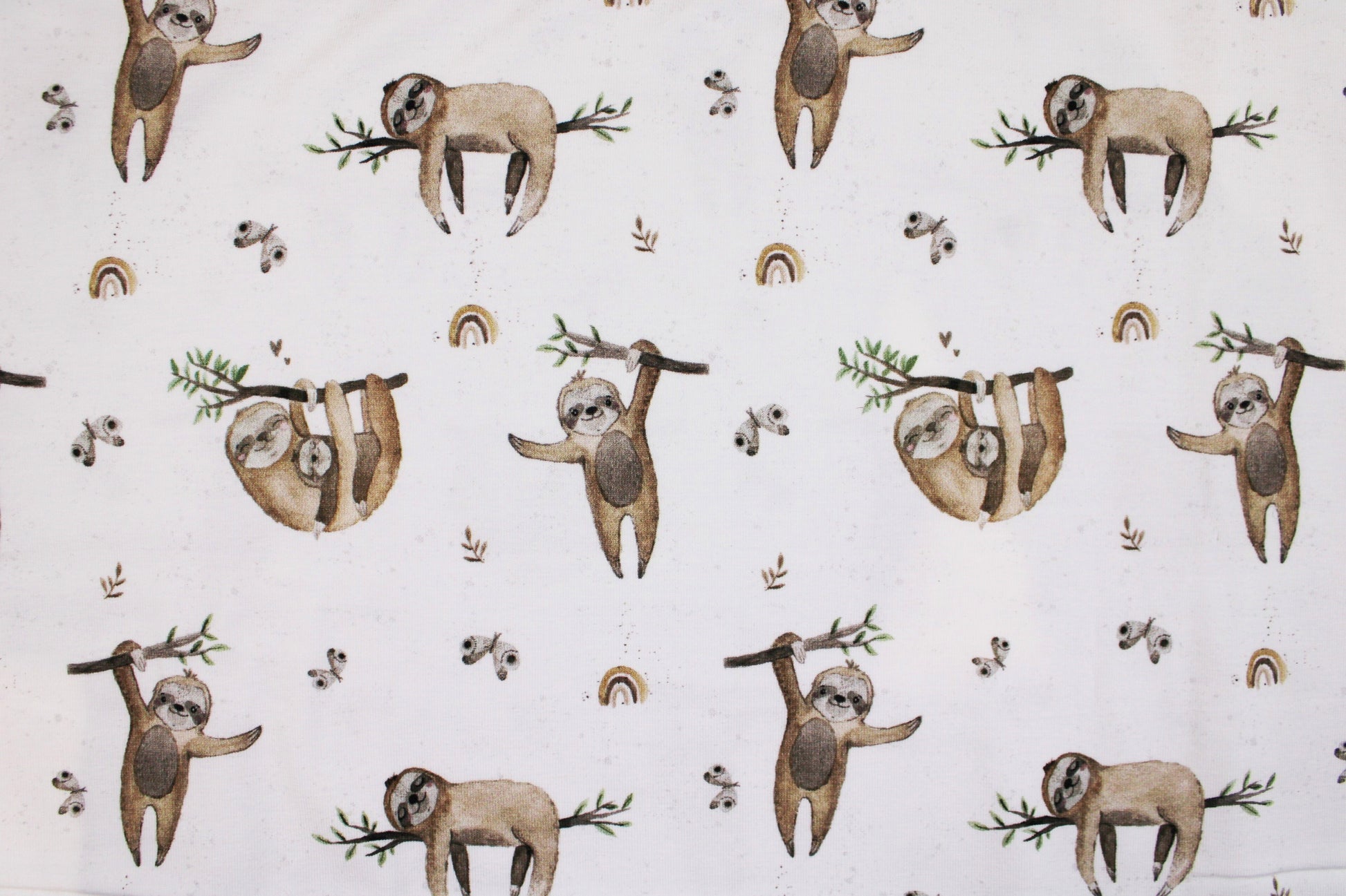 Weißer Baumwolljersey Animals mit Faultieren Detailbild