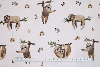 Weißer Baumwolljersey Animals mit Faultieren Maßstab