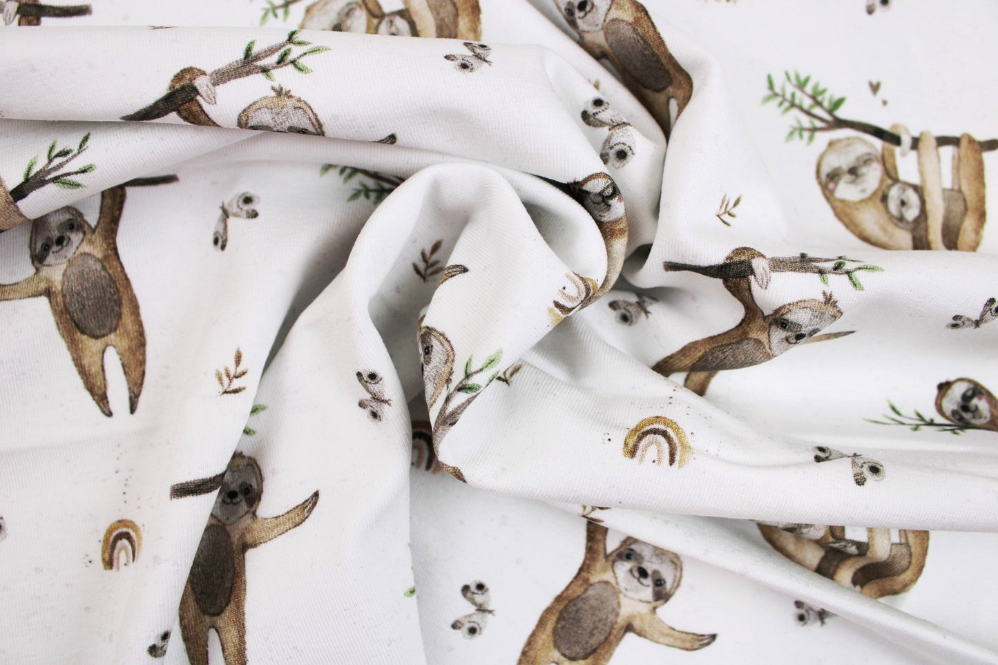 Weißer Baumwolljersey Animals mit Faultieren gedreht
