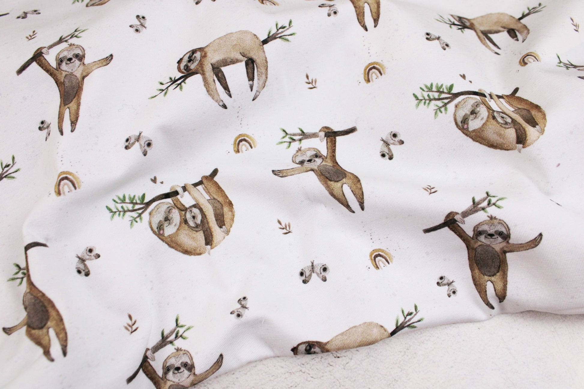 Weißer Baumwolljersey Animals mit Faultieren