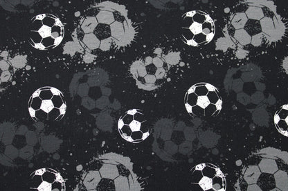 Schwarzer Baumwolljersey mit Fußball-Motiv in grau und weiß Detailbild
