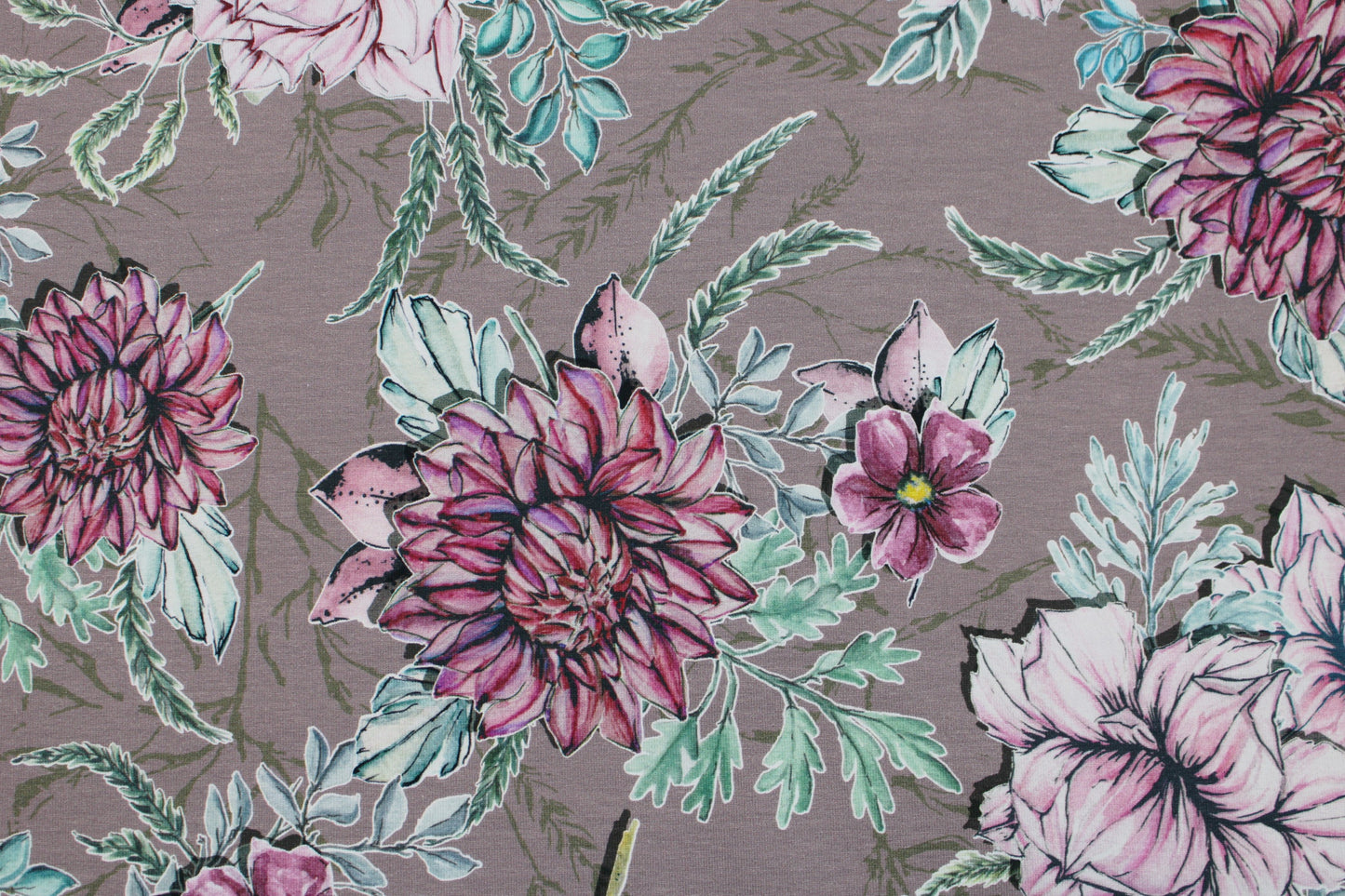 Baumwolljersey My Waterolor Garden mit Blumen in Rosetönen Detailbild