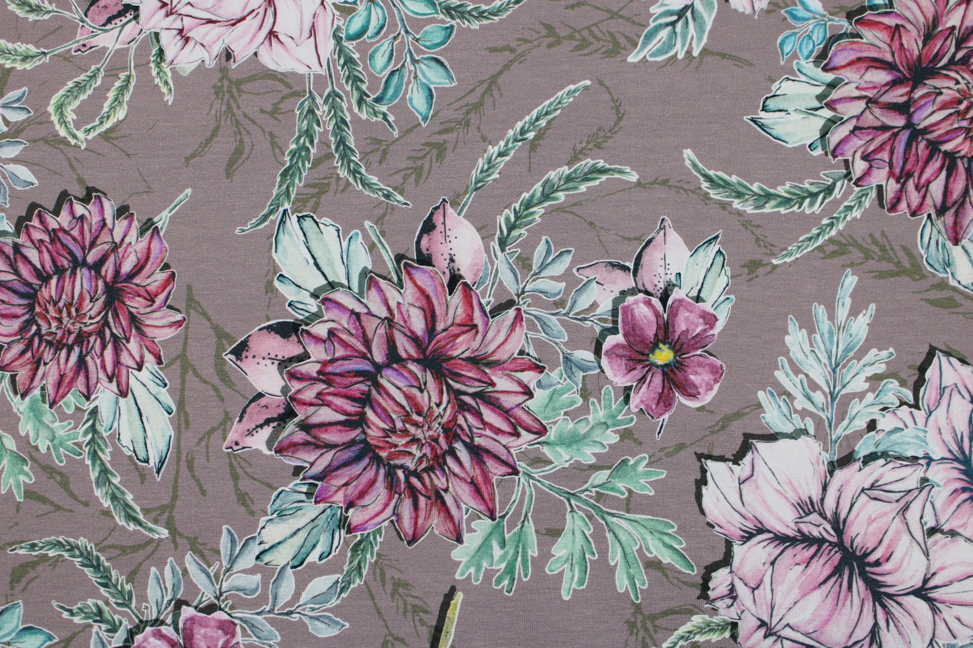 Baumwolljersey My Waterolor Garden mit Blumen in Rosetönen Detailbild