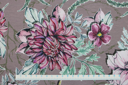 Baumwolljersey My Waterolor Garden mit Blumen in Rosetönen Maßstab