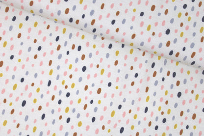 Heller Baumwolljersey Little Big mit bunten Tupfen quer
