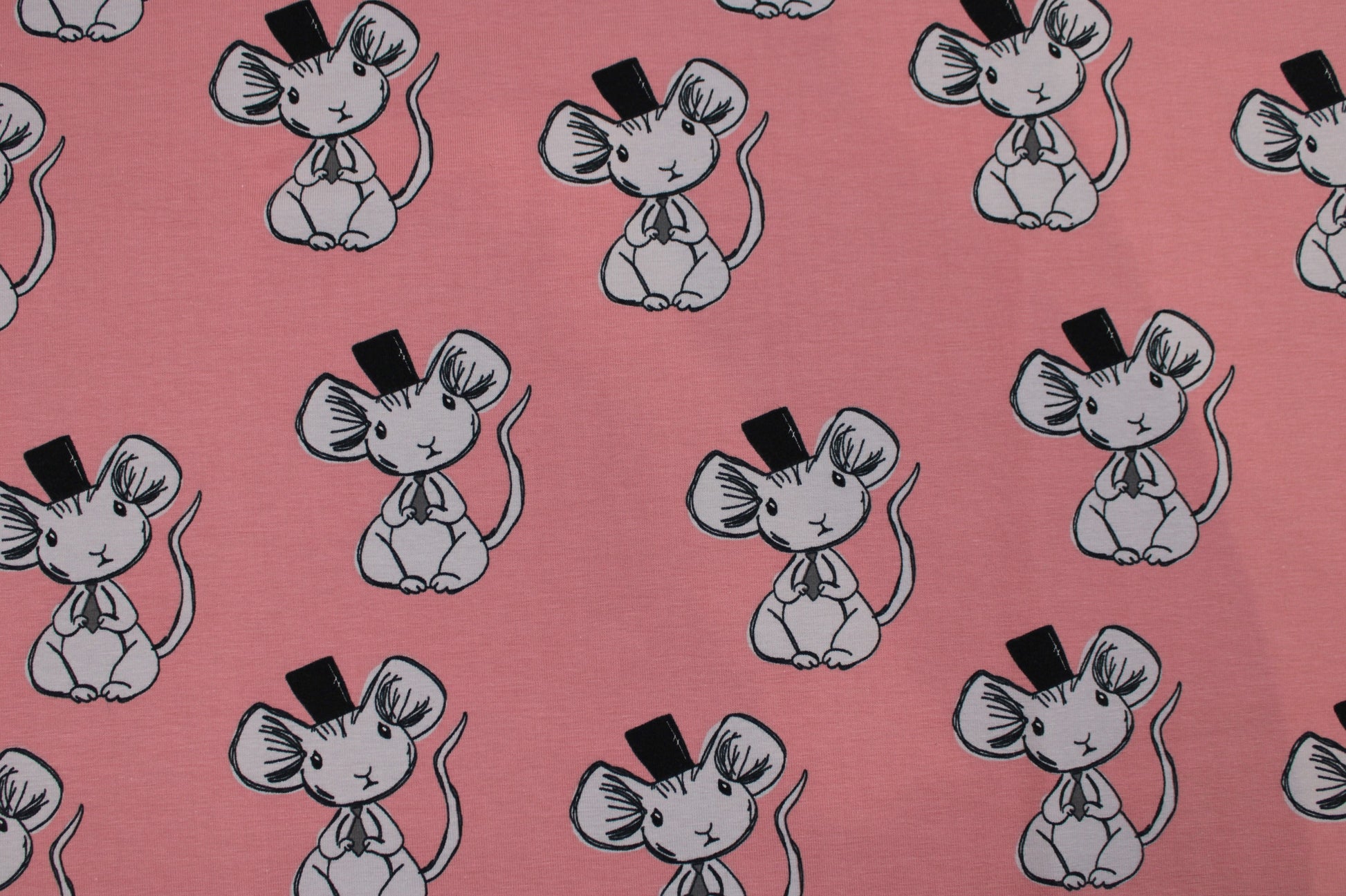 Baumwolljersey Mouse in Altrosa mit kleinen süßen Mäusen Detailbild