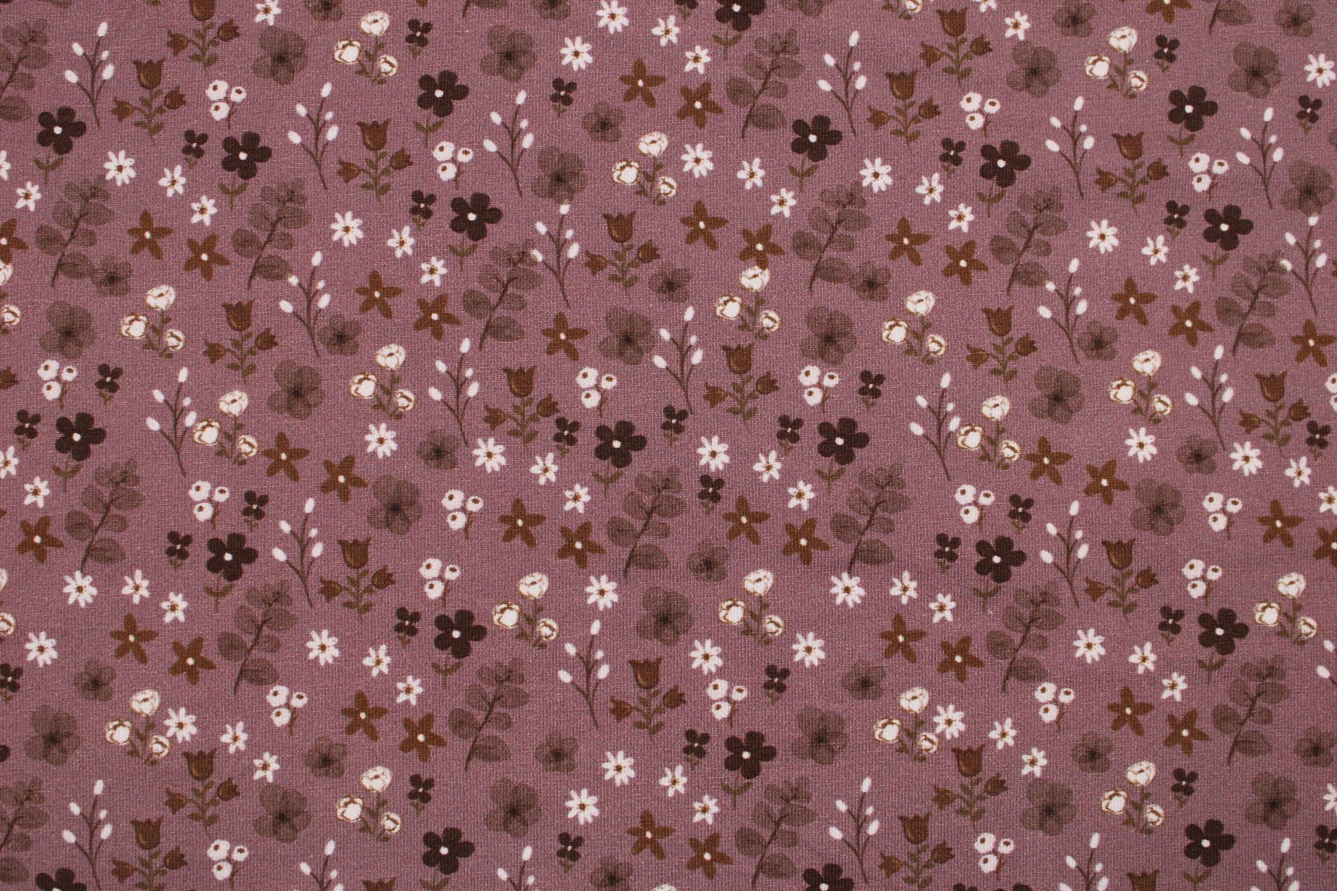 Dunkelrose farbener Baumwolljersey Winterbloom mit Streublümchen Detailbild