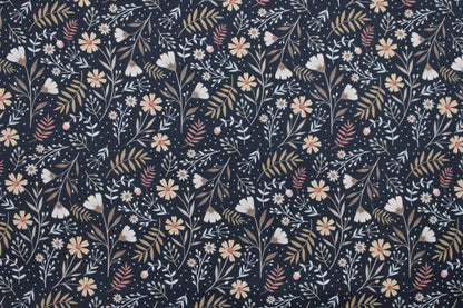 Baumwollstoff Calais mit Blumen auf blauem Grund Detailbild