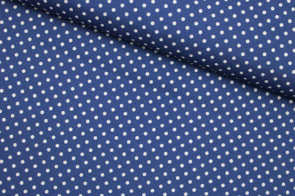 Dunkelblauer Baumwollstoff mit kleinen weißen Punkten aus der Emilie-Kollektion Vintage Mood quer
