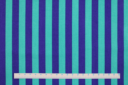 Baumwollstoff von Tula Pink mit Streifen in Blau und Mint Maßstab