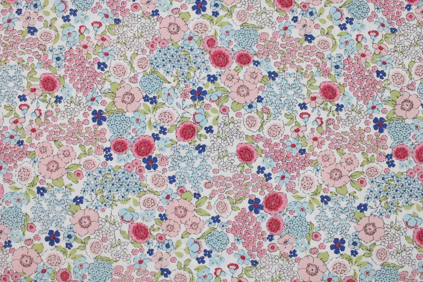 Baumwollstoff Gardening mit kleinen Blümchen in Rosa und Blau Detailbild