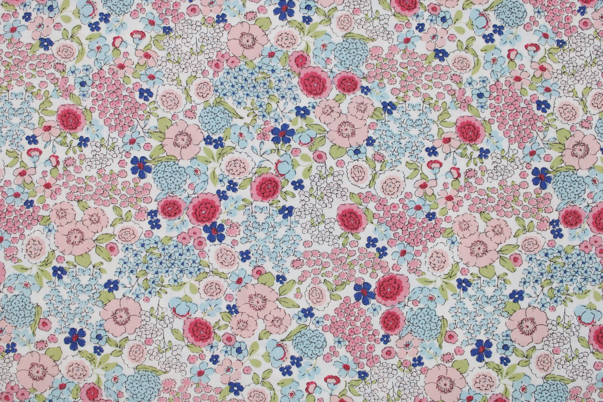 Baumwollstoff Gardening mit kleinen Blümchen in Rosa und Blau Detailbild