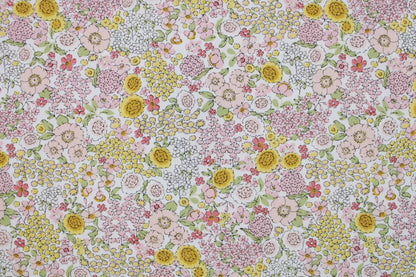 Baumwollstoff Gardening mit kleinen Blümchen in Rosa und Gelb Detailbild