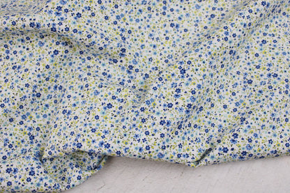 Baumwollstoff Minis mit kleinen Blümchen in Blau auf weißem Grund