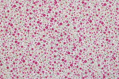 Baumwollstoff Minis mit kleinen Blümchen in Pink auf weißem Grund Detailbild