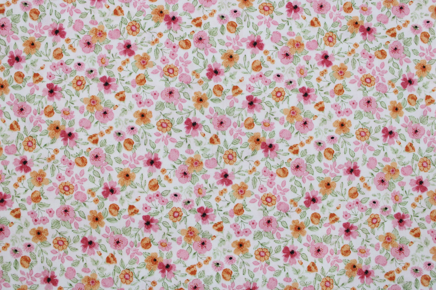 Baumwollstoff Natura mit kleinen Blümchen in Rosa und Orange Detailbild