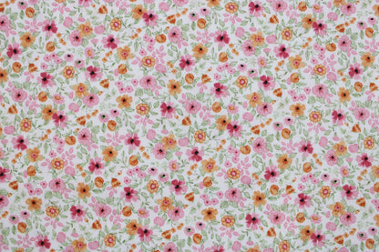 Baumwollstoff Natura mit kleinen Blümchen in Rosa und Orange Detailbild