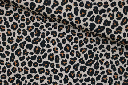 Baumwollstoff Tim mit klassischem Leomuster in Beige quer