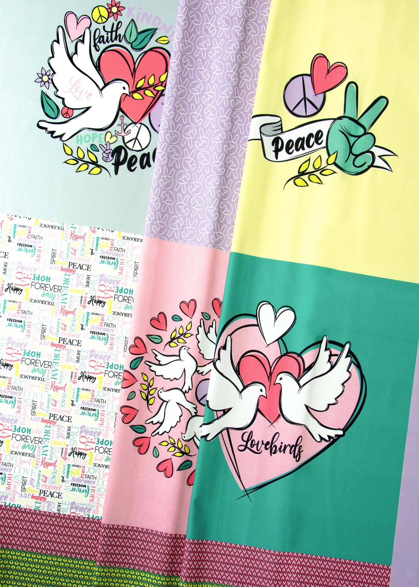 Canvas-Panel Happy Pillow Peace & Love Stoffansicht