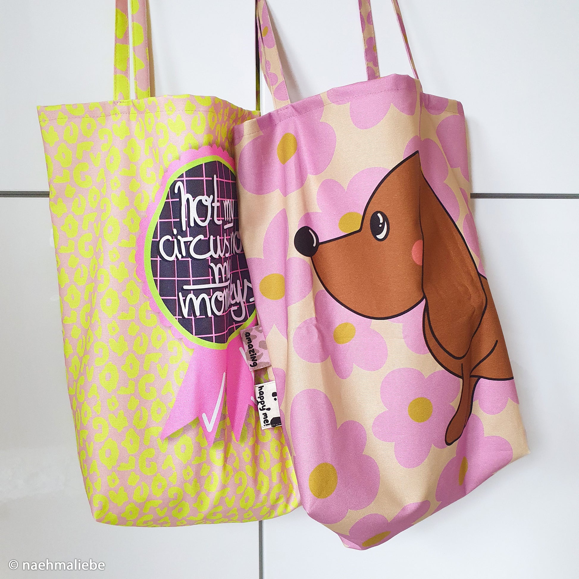DIY-Taschen-Panel Cherry Picking Bag mit Dackel und Not my Circus, not my Monkeys Taschenübersicht